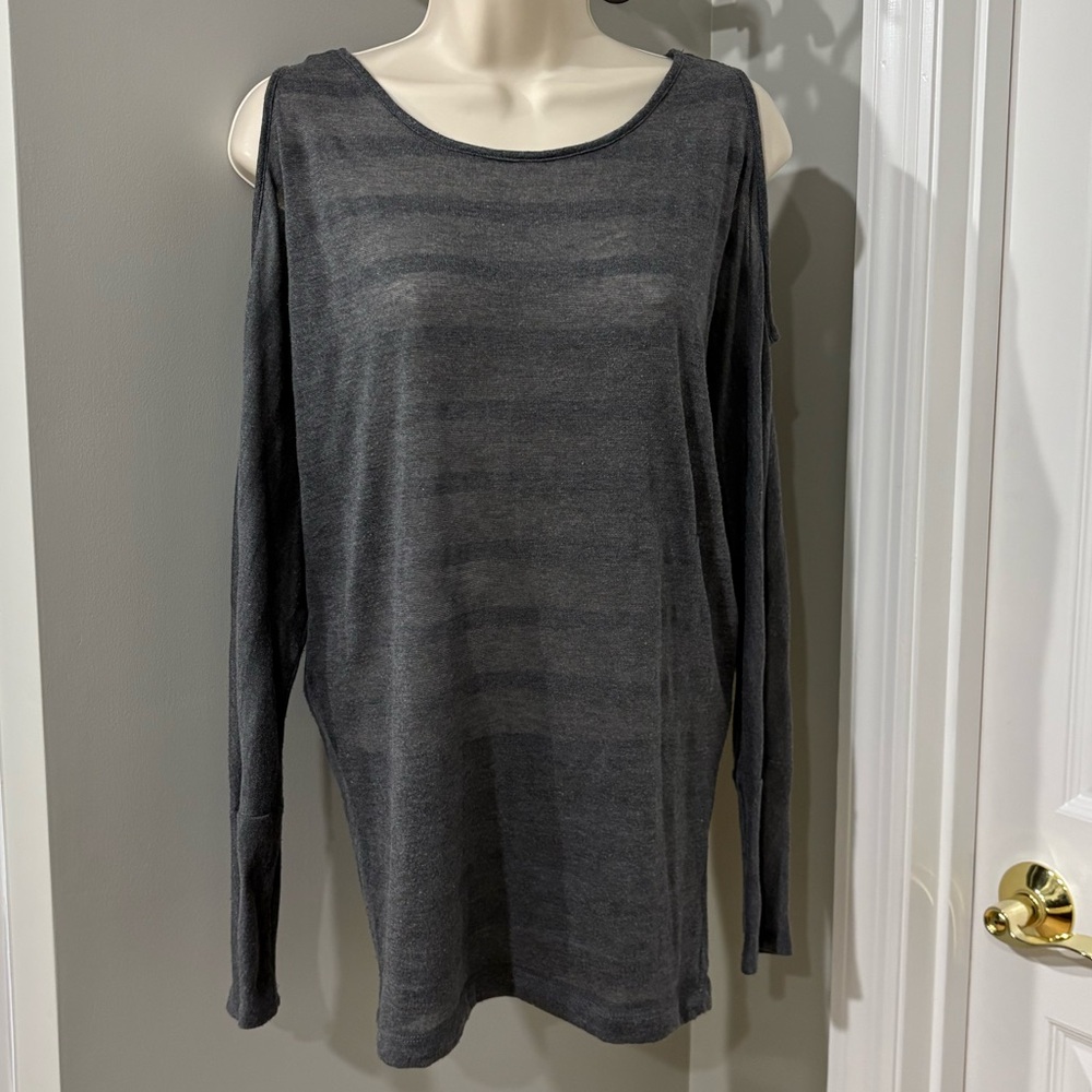 Allen B. Cold-Shoulder Grey Striped Top